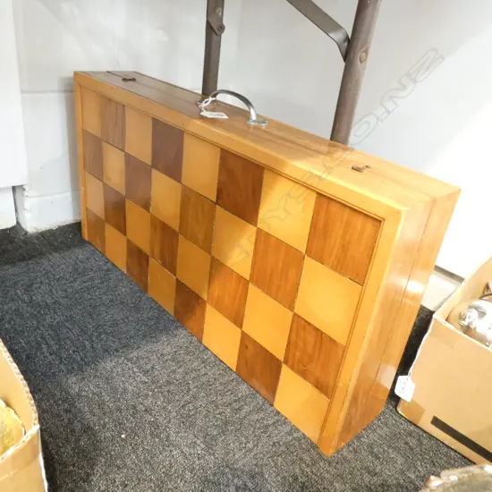 LARGE WOODEN CHESS SET BOARD AS CASE W. 660MM