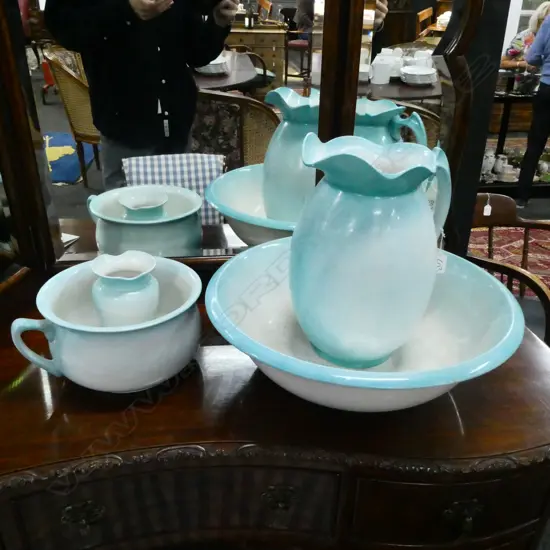 VINTAGE WASH BOWL 435MM DIA, PITCHER, COMMODE & VASE SET