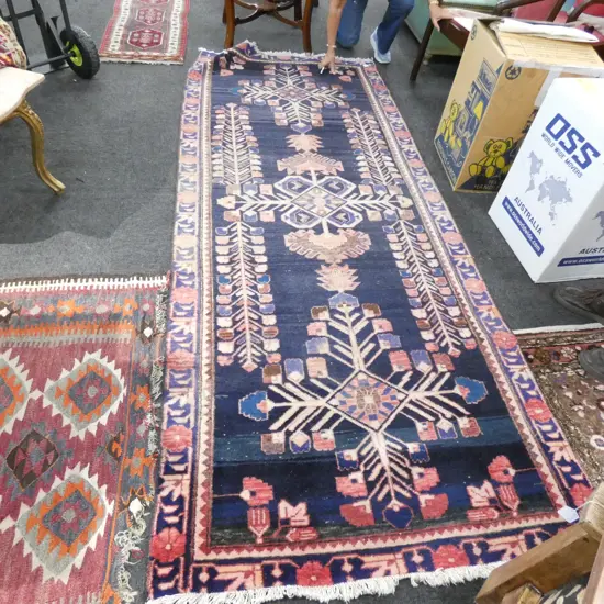 HAMMADAN WOOL PILE BLUE RUG 2950 X 1200MM