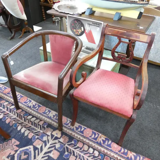 REGENCY CARVER WITH FAULTS + TUB CHAIR