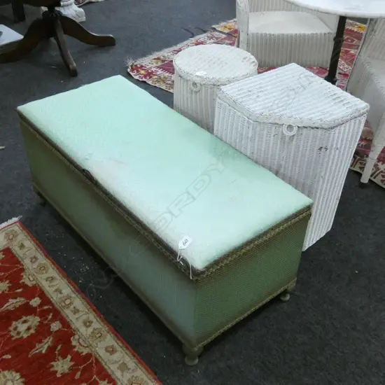 2 LLOYD LOOM LAUNDRY BASKETS & PADDED SEAT/LINEN BOX