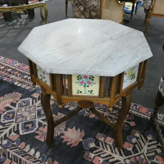ANGLO-INDIAN OCTAGONAL MARBLE TOPPED SIDE TABLE