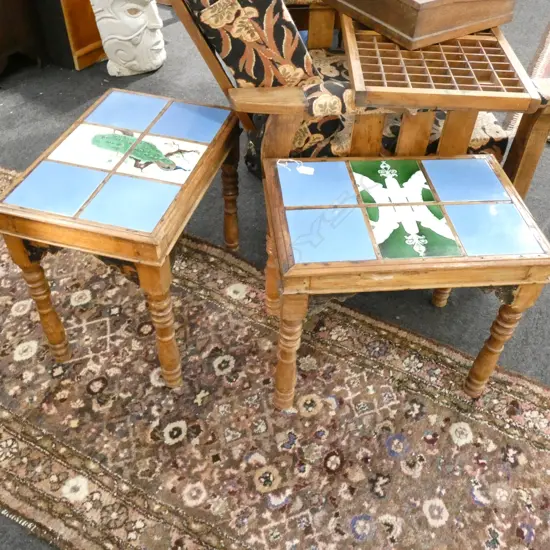PR OF INDIAN TILE INSET SIDE TABLES W 550 MM