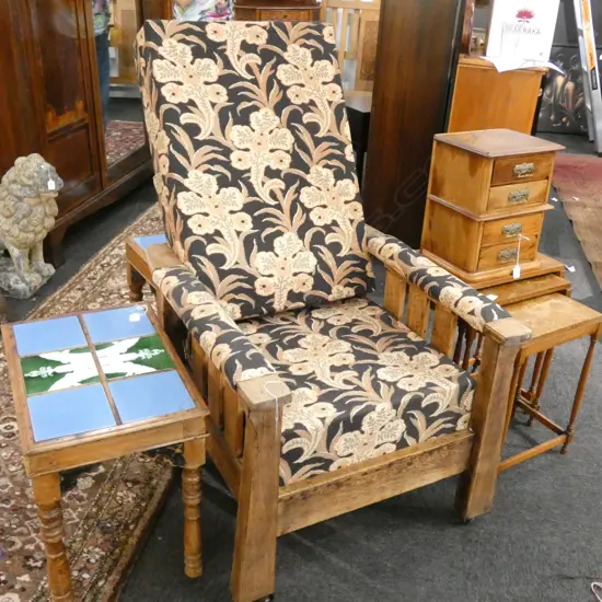 ARTS AND CRAFT STYLE UPHOLSTERED CHAIR W. 690MM