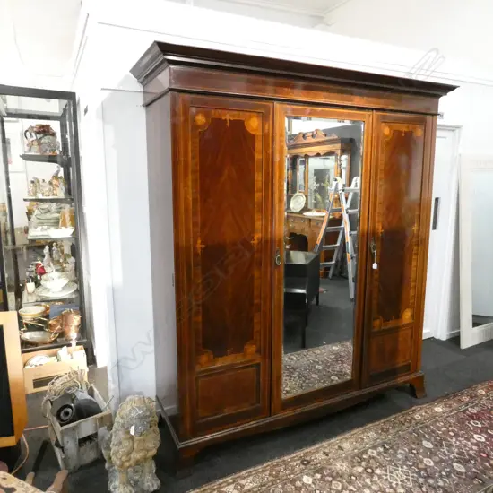 INLAID SHERATON REVIVAL WARDROBE FULL LENGTH BEVELED MIRROR H. 2180MM  W. 1950MM