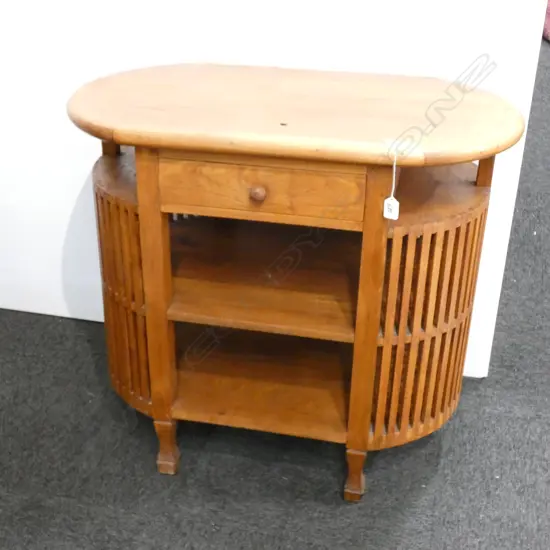 OVAL TEAK BOOKCASE/SIDE TABLE W 850 MM