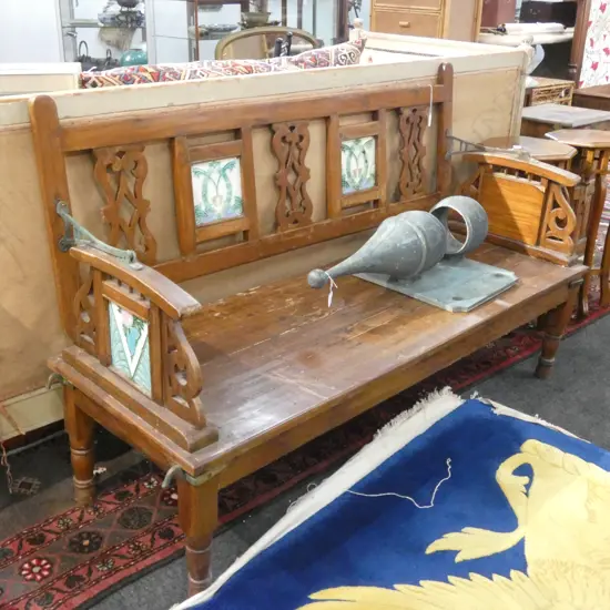 ANGLO-INDIAN TILED BENCH SOME FAULTS L 1330 MM