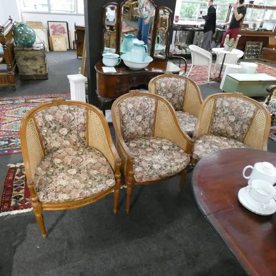 4 FRENCH STYLE BERGERE ARMCHAIRS