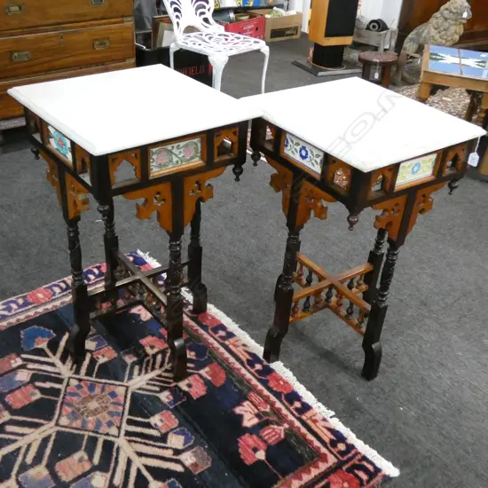 PR OF ANGLO-INDIAN MARBLE TOPPED SIDE TABLES