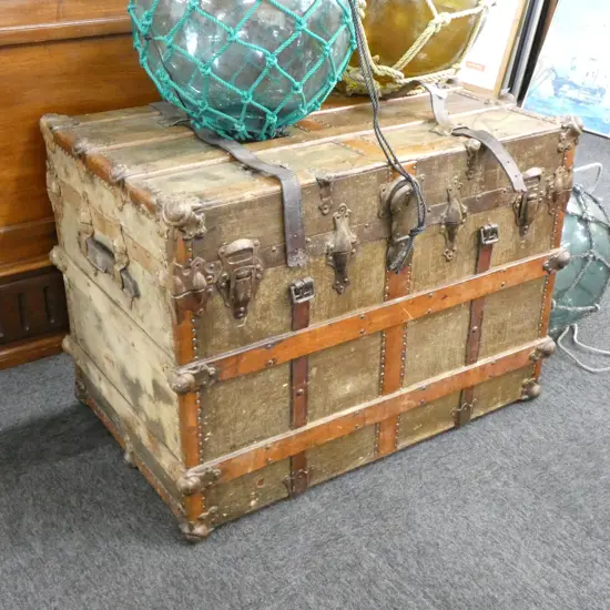 19thC FLAT TOP SARATOGA TRUNK