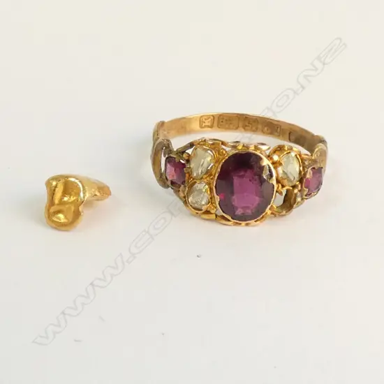 GEORGIAN/VICTORIAN GOLD RING (AS-IS) MARKED ⑫ .⑤ BIRMINGHAM K; & GOLD FINDINGS