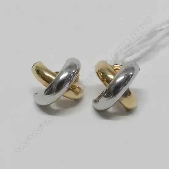 14CT WHITE & YELLOW GOLD X CROSS DESIGN EARINGS 1.7 GRAMS
