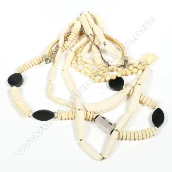 5 VINTAGE CARVED BONE NECKLACES