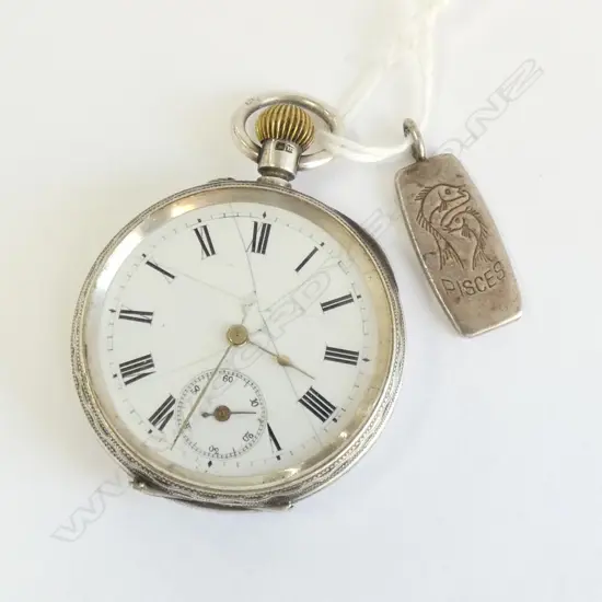 SILVER OPEN FACE POCKET WATCH + SILVER PISCES PENDANT