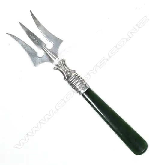 GREENSTONE HANDLED SILVER BREAD FORK Birm.1920