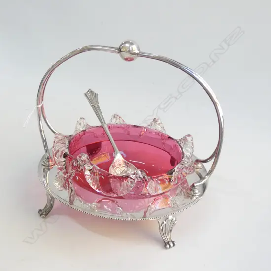 CRANBERRY JAM DISH IN SILVER PLATE STAND