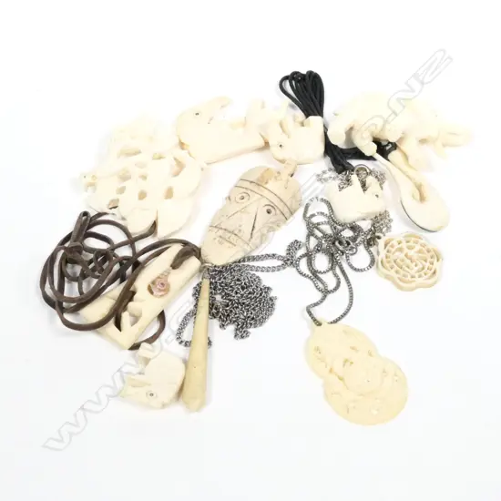6 IVORY & BONE SMALL ELEPHANTS + 7 PENDANTS