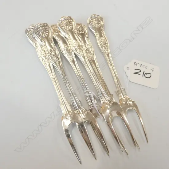 6 SILVER KING'S PATTERN OYSTER FORKS, London 1922 by Edward Souter Barnsley