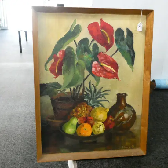 DUCH H. 1940'S OIL ON BOARD STILL LIFE 620 470mm