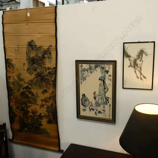 CHINESE PRINTED SCROLL + 2 PRINTS