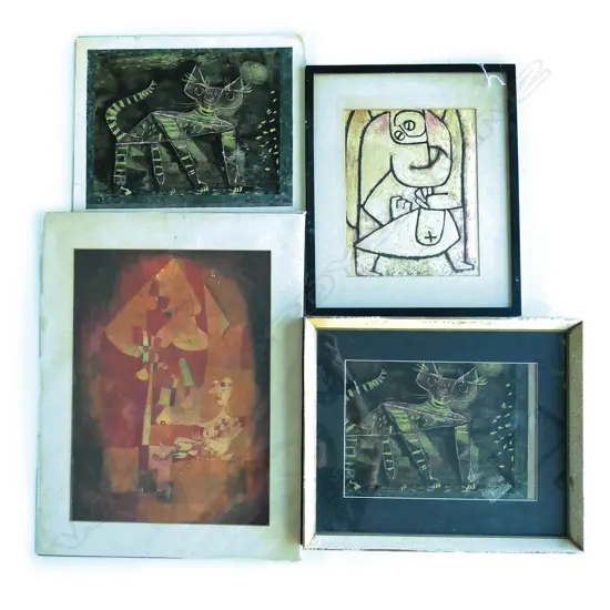 4 PAUL KLEE PRINTS, 2 FRAMED, ONE ON BOARD, ONE MOUNTED