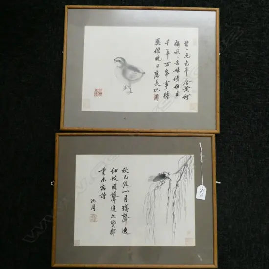 2 OLD FRAMED CHINESE PICTURES. CICADA & CHICK