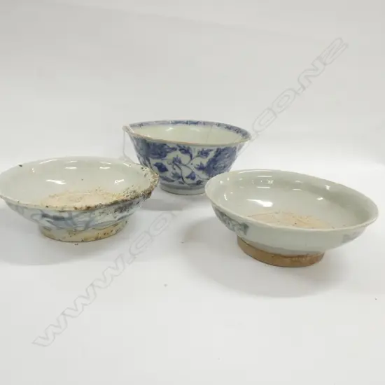 3 OLD CHINESE B&W BOWLS. 1 A.F