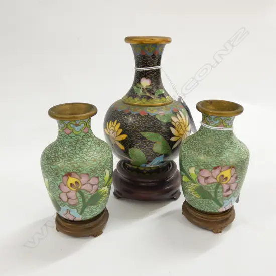 3 CLOISONNE VASES H. 130MM