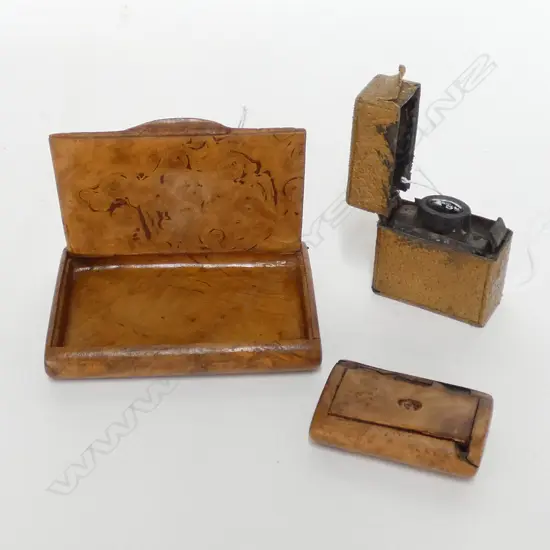 2 BURR ASH BOXES + TRAVELLERS INKWELL