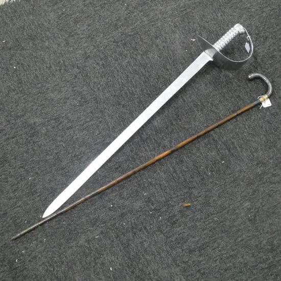 METAL SWORD L. 800MM & STG SILVER HANDLE WALKING STICK