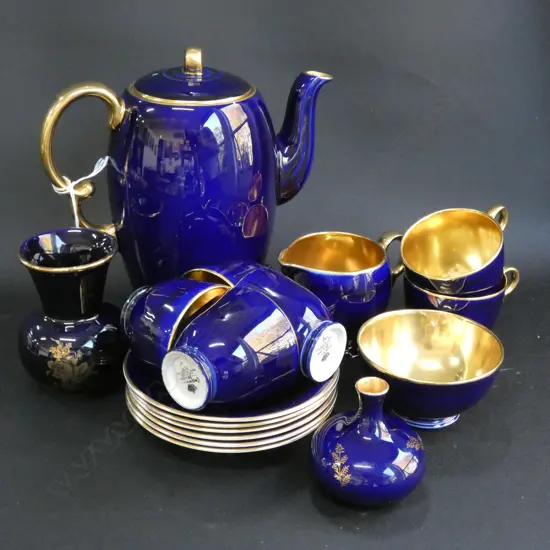 15 PCE CROWN DEVON COFFEE SET SUGAR BOWL AF + 2 SMALL VASES