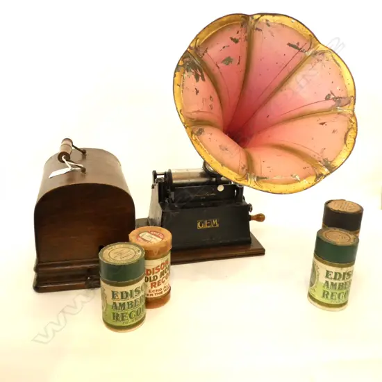 EDISON 'GEM' CYLINDER PHONOGRAPH WITH HORN.