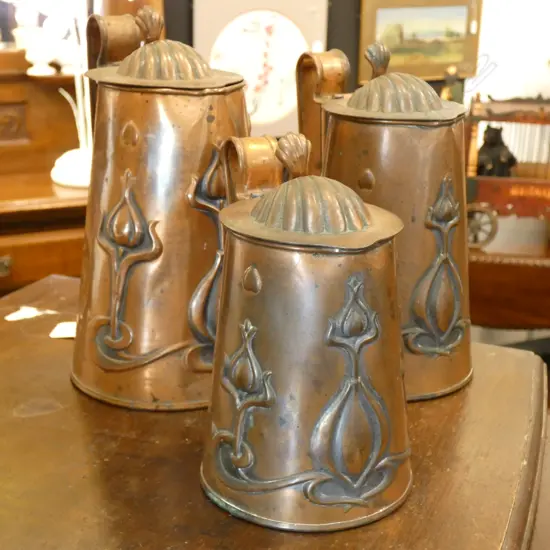 ASSORTED COPPER NOUVEAU JUGS 