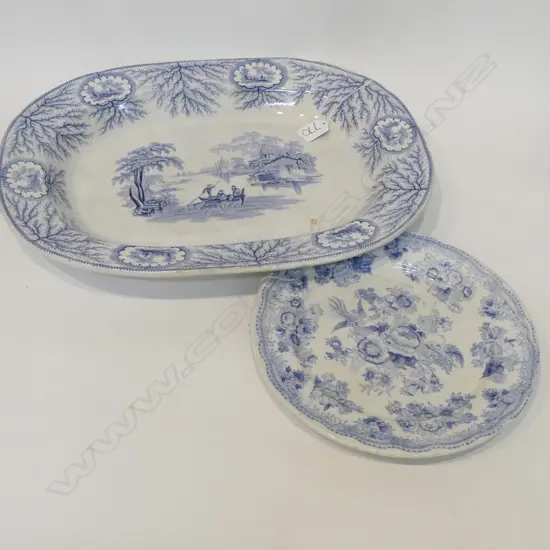 2 B/W DISHES; ALBION MEAT DISH L.425MM & PLATE