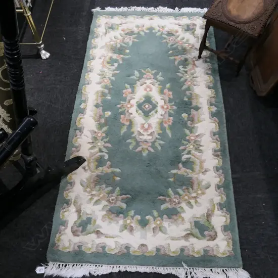 HAND KNOTTED GEEN TONED RUG