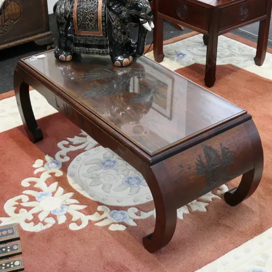 GLASS TOPPED ORIENTAL COFFEE TABLE L. 1M