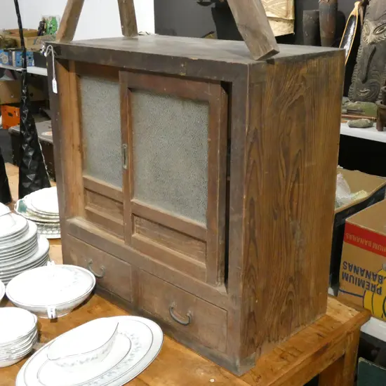 VINTAGE JAPANESE SMALL CHEST LARGE SLIDING DOORS H. 650MM