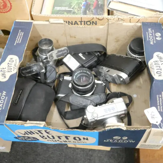 BOX LOT ASST CAMERAS ETC