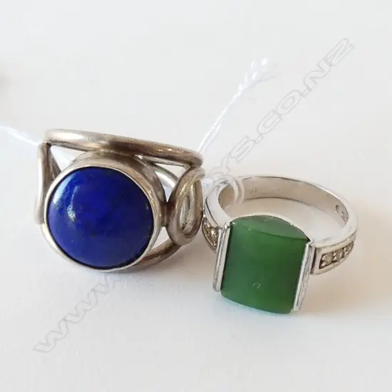 NZ MADE SILVER AND POUNAMU RING PLUS A SILVER AND LAPIS RING