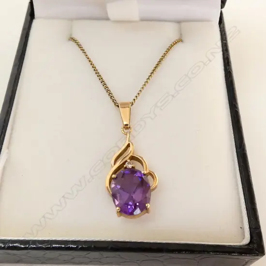 AMYTHEST AND DIAMOND ON 9CT CHAIN