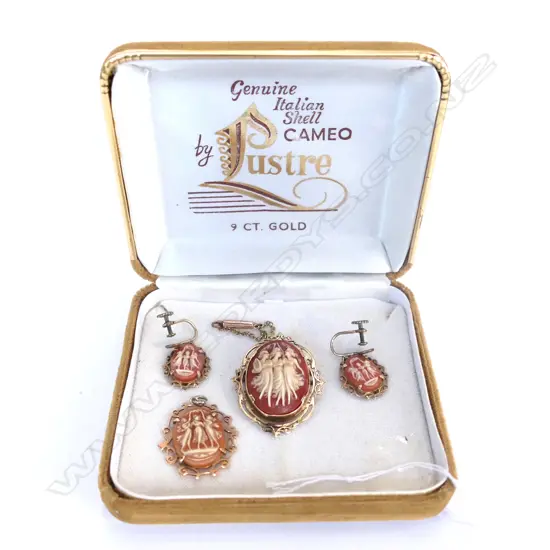 SUITE 9CT & CAMEO JEWELLERY BROOCH PEND. + E/RINGS