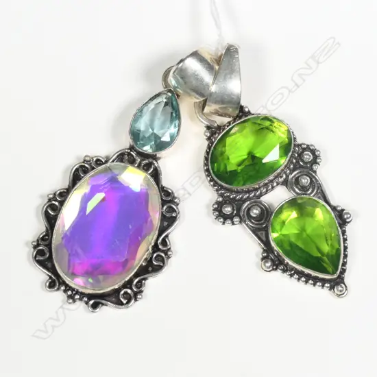 2 SILVER & COLOURED GLASS PENDANTS