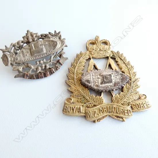 2 WWI TANK BADGES; FRENCH & NZ