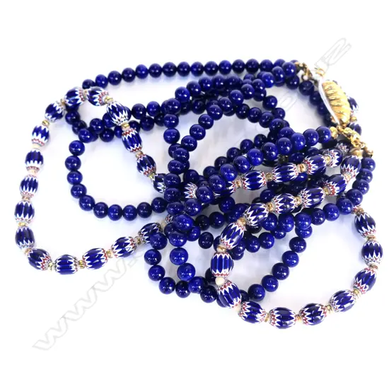 BLUE & COLOURED MURANO TYPE GLASS BEAD NECKLACE 3 STRAND