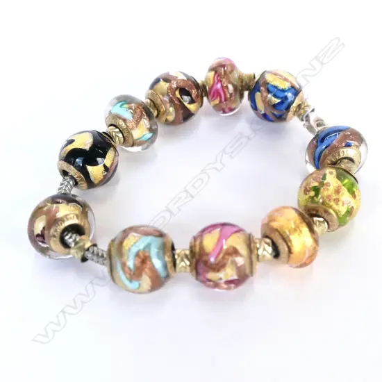 'MADE IN MURANO' SILVER AND 9CT GOLD GLASS BEAD BRACELET