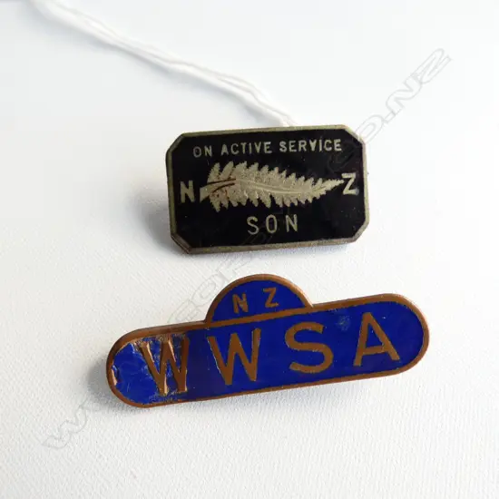 2 PINS; 'ON ACTIVE SERVICE NZ SON' & 'NZ WWSA'