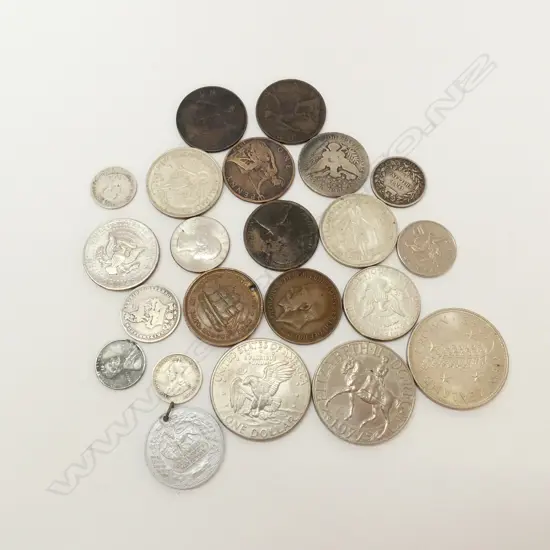 BAG OF FOREIGN AND NZ COINS