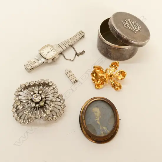 COLLECTION COSTUME PCES; CHRISTIAN DIOR BOX, BROOCH, 24CT PLATED ORCHID ETC