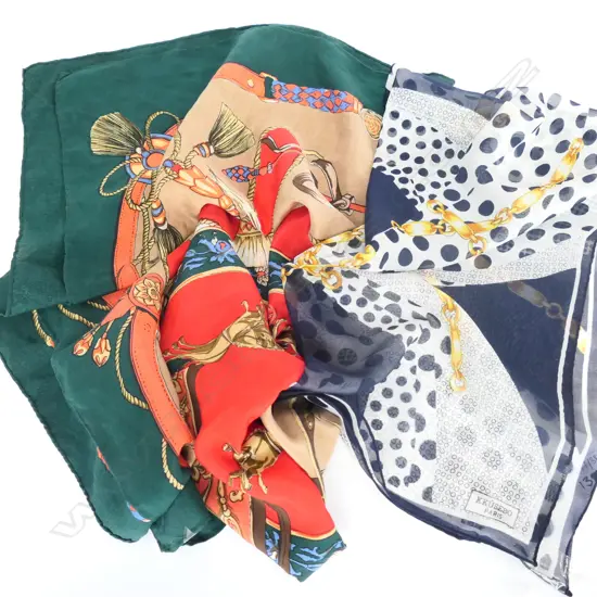 2 HERMES SYLE HAND FINISHED SCARVES; KKUSEBO PARIS & OTHER 850MM SQ