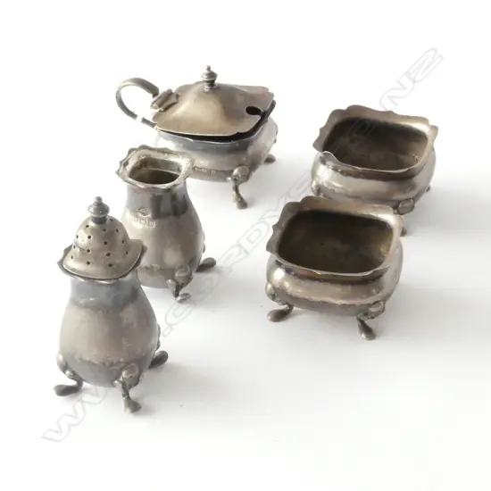 5 STG SILVER CONDIMENTS B'HAM 1928 X GRAMS TOTAL